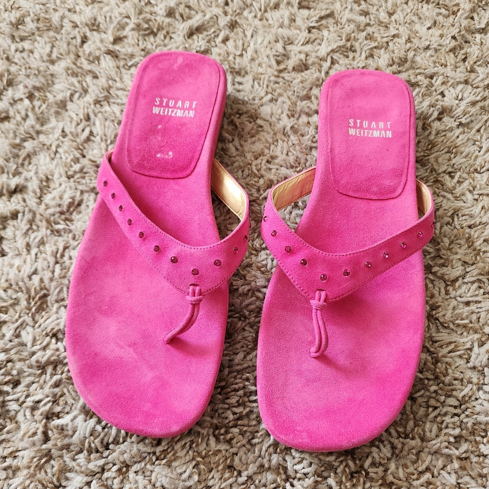 Stuart Weitzman Shoes Womens SuedeHot Pink Suede Slide Sandals 6.5